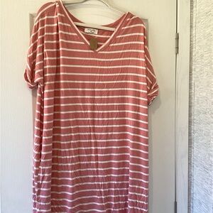 Zenana Outfitters Pink and White Striped tunic Top size 3XL BNWT